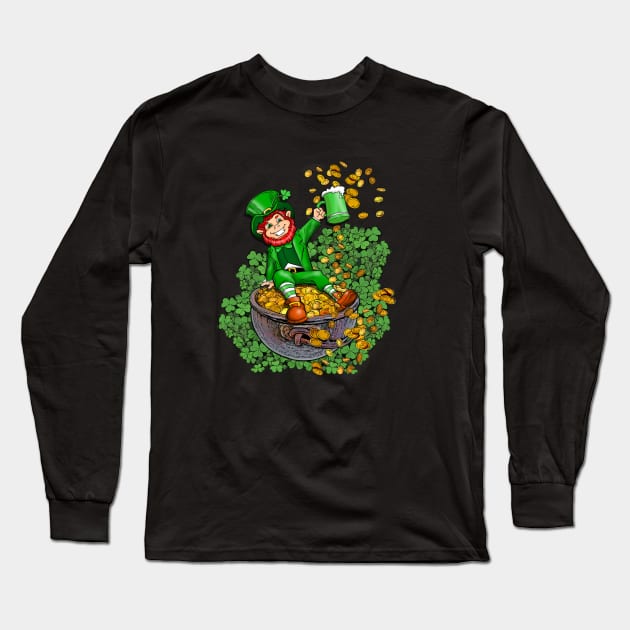 St. Patrick's Day Lucky Leprechaun Long Sleeve T-Shirt by AlcantaraArt